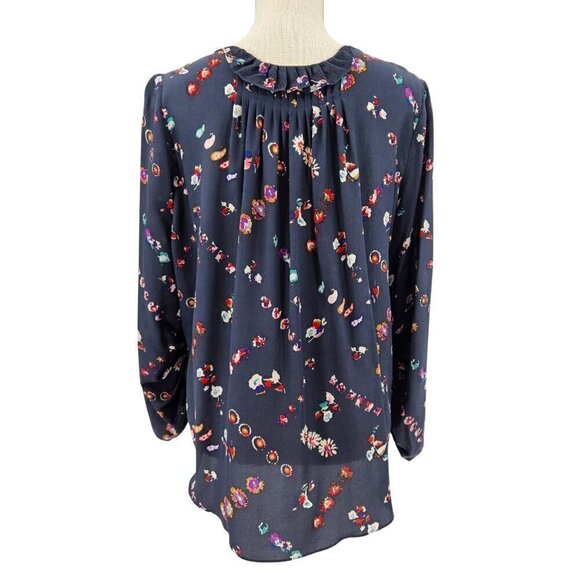 Rebecca Taylor Floral Silk Blouse Top Gray Women’s Size 8 Boho Hippie Preppy - Picture 2 of 11